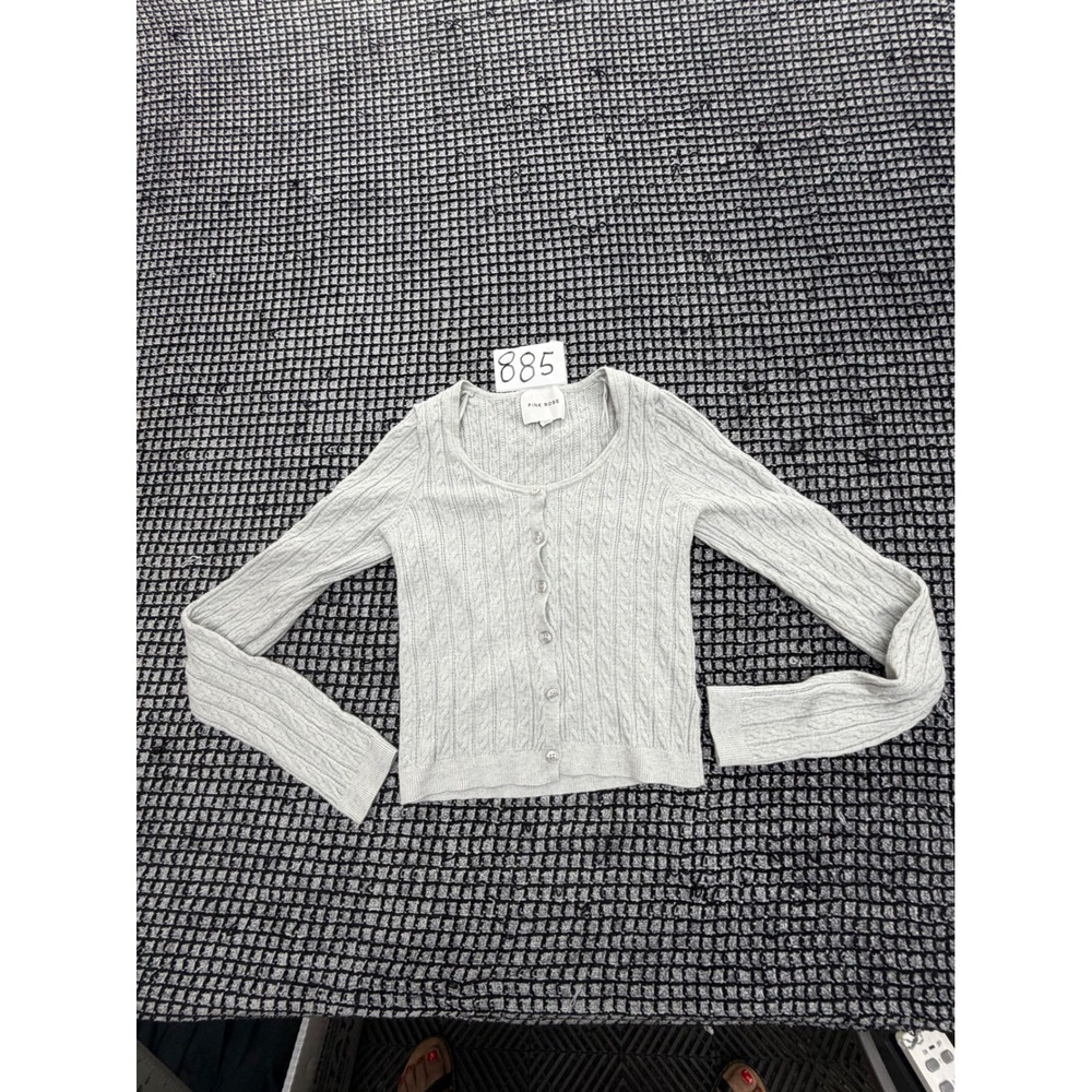 Pink Rose Cardigan Womens XS Gray Cable Knit Cropped Button Front